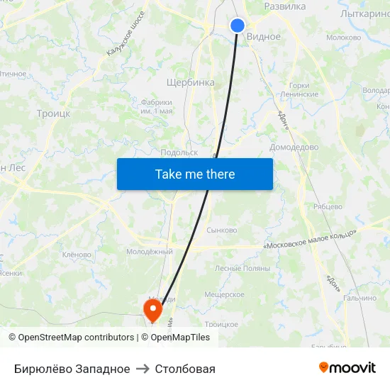Бирюлёво Западное to Столбовая map