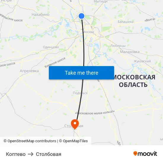 Коптево to Столбовая map