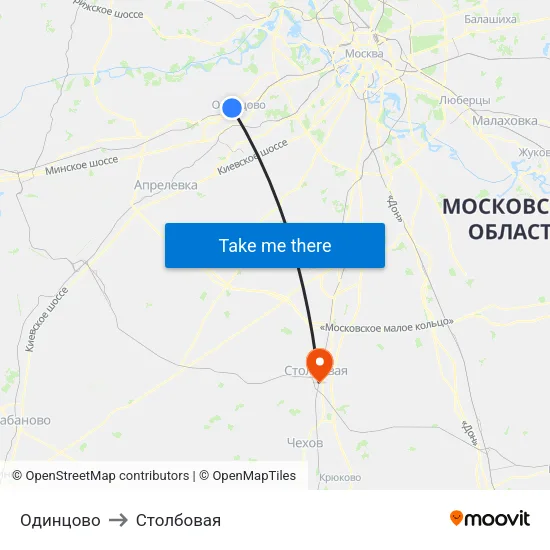 Одинцово to Столбовая map