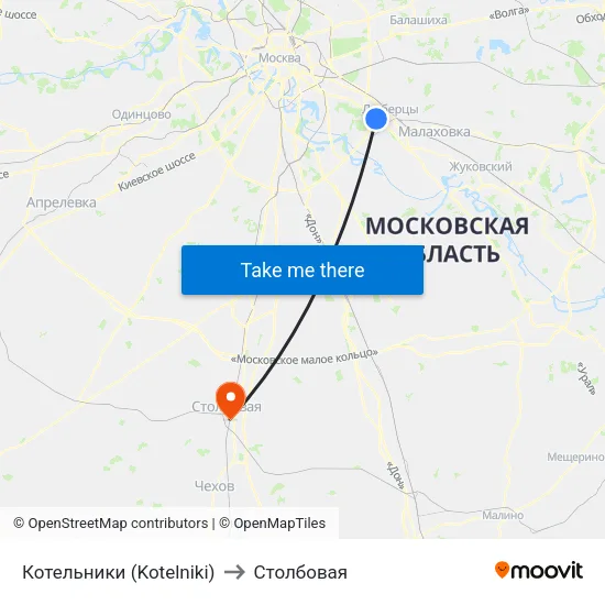 Котельники (Kotelniki) to Столбовая map