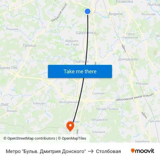 Метро "Бульв. Дмитрия Донского" to Столбовая map