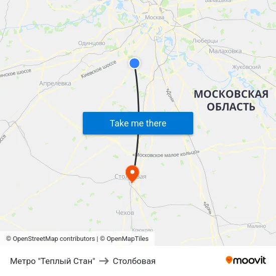 Метро "Теплый Стан" to Столбовая map