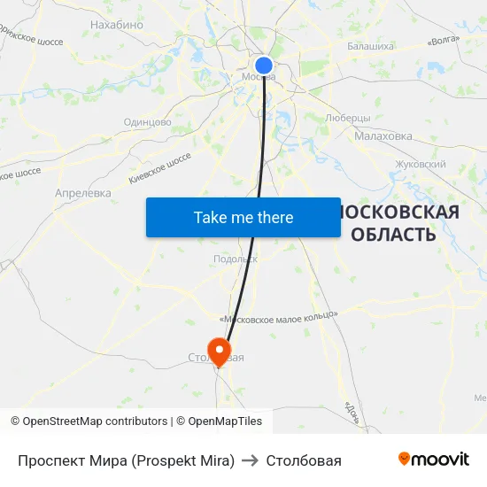 Проспект Мира (Prospekt Mira) to Столбовая map