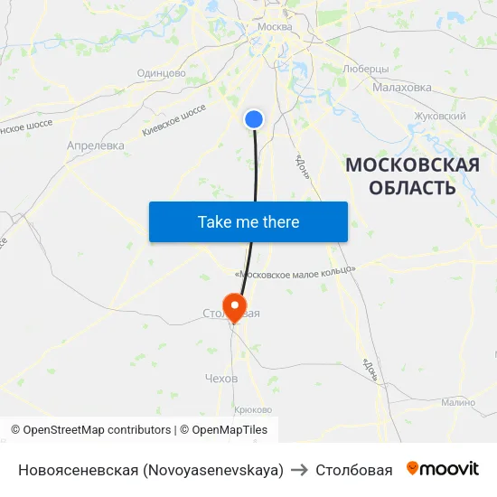 Новоясеневская (Novoyasenevskaya) to Столбовая map