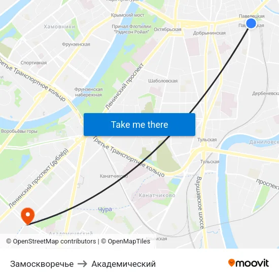 Замоскворечье to Академический map
