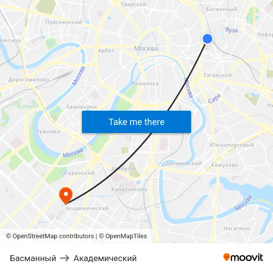 Басманный to Академический map