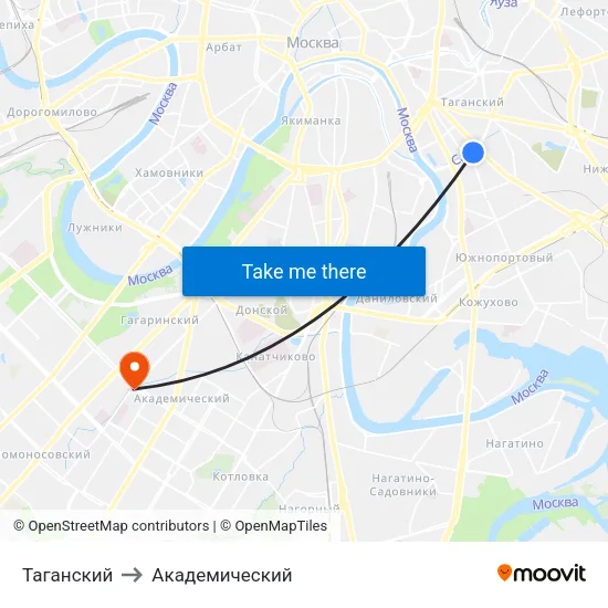 Таганский to Академический map