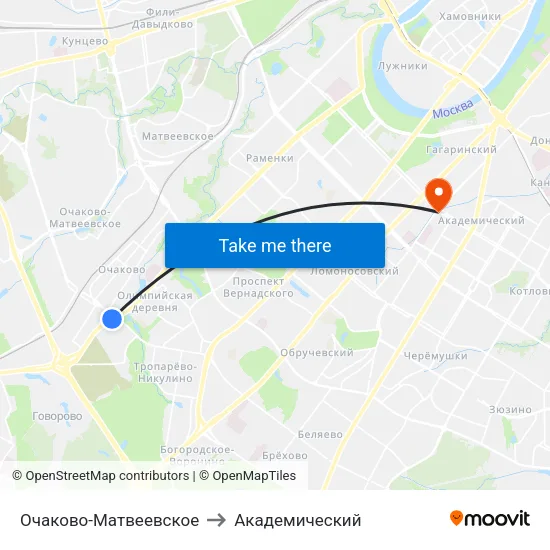 Очаково-Матвеевское to Академический map