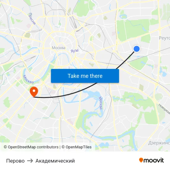 Перово to Академический map