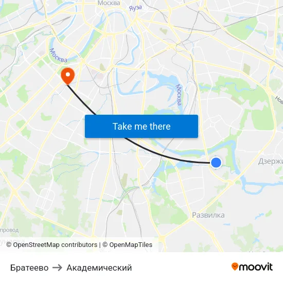Братеево to Академический map