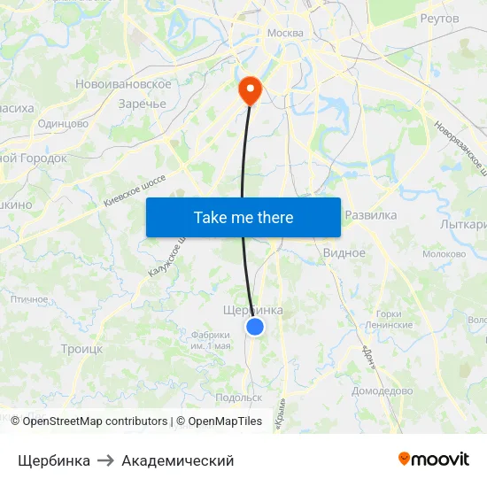 Щербинка to Академический map