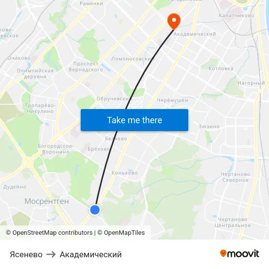 Ясенево to Академический map
