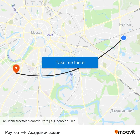 Реутов to Академический map