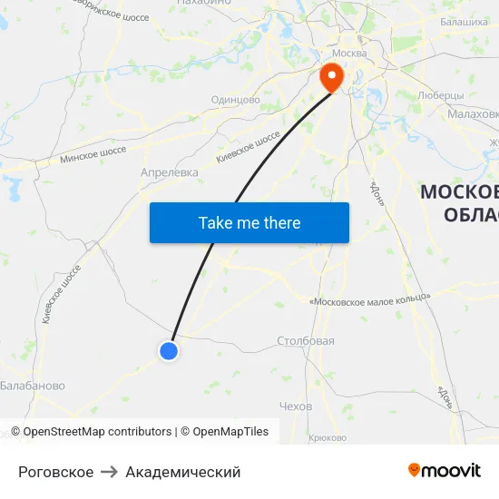 Роговское to Академический map