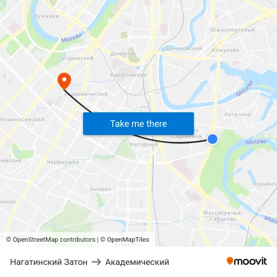 Нагатинский Затон to Академический map