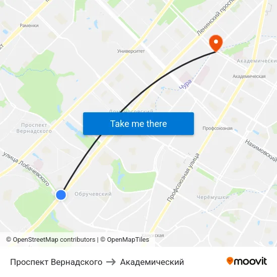 Проспект Вернадского to Академический map