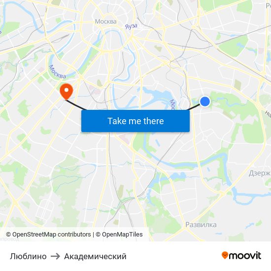 Люблино to Академический map