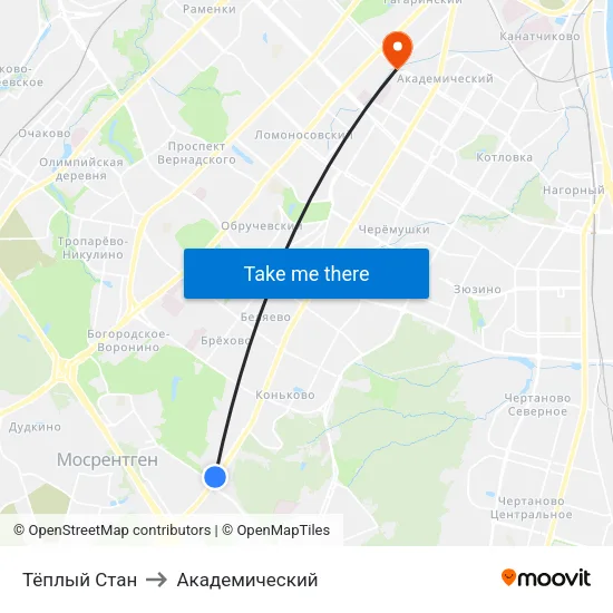 Тёплый Стан to Академический map