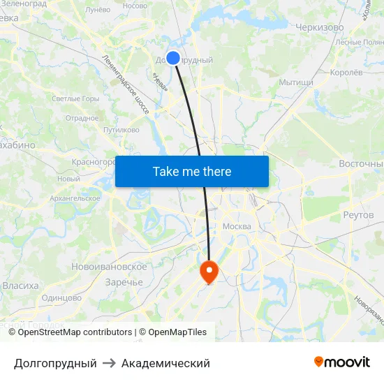 Долгопрудный to Академический map