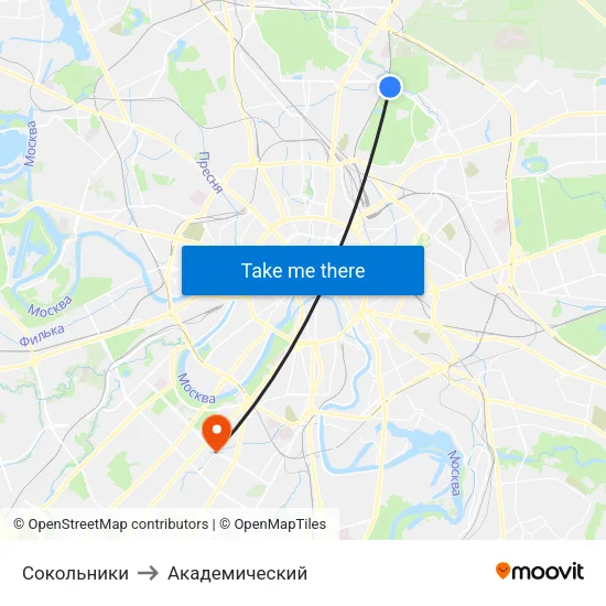 Сокольники to Академический map