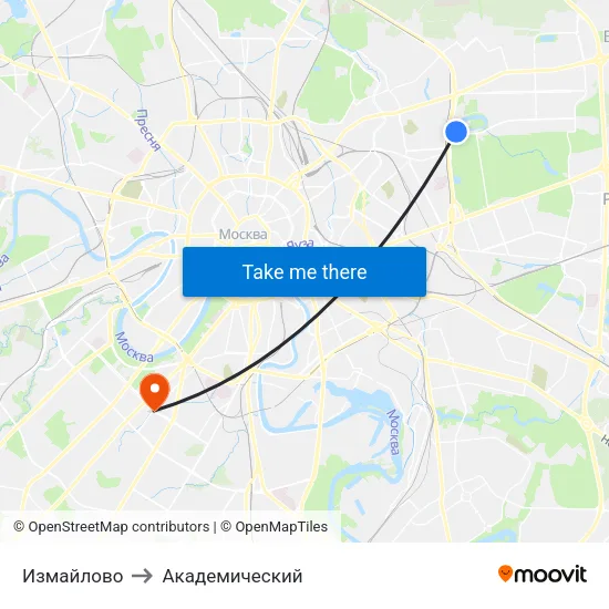 Измайлово to Академический map