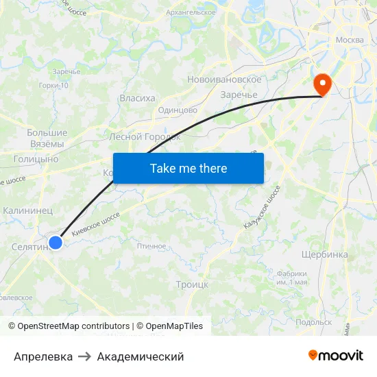 Апрелевка to Академический map