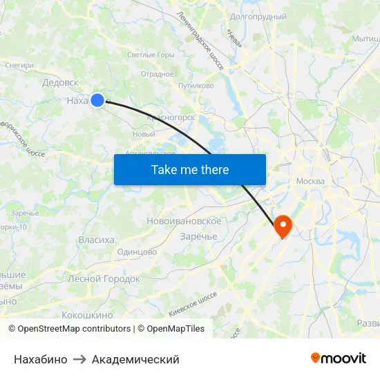 Нахабино to Академический map