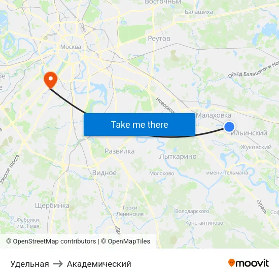 Удельная to Академический map