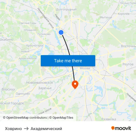 Ховрино to Академический map