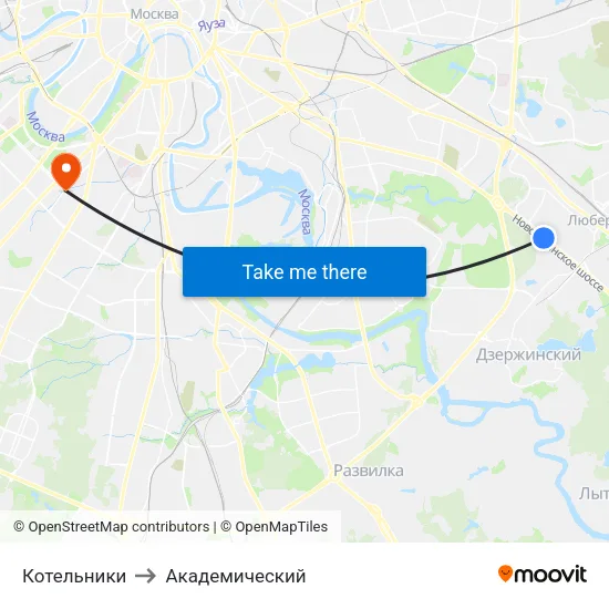 Котельники to Академический map