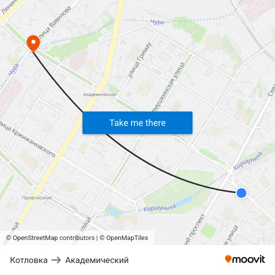 Котловка to Академический map