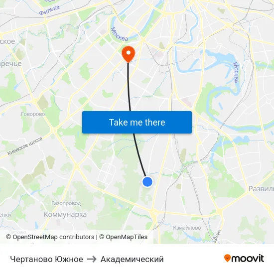 Чертаново Южное to Академический map