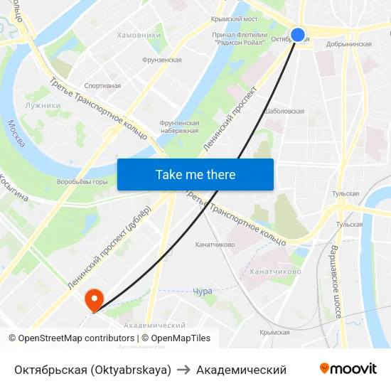 Октябрьская (Oktyabrskaya) to Академический map