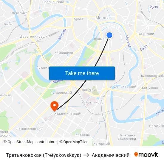 Третьяковская (Tretyakovskaya) to Академический map