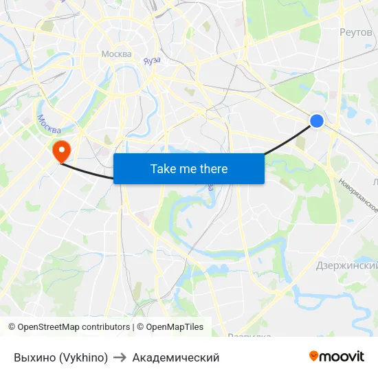 Выхино (Vykhino) to Академический map