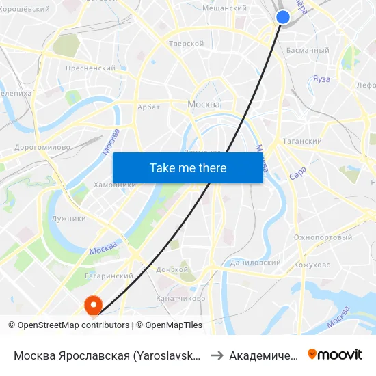 Москва Ярославская (Yaroslavsky Station) to Академический map