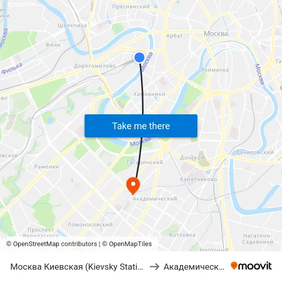 Москва Киевская (Kievsky Station) to Академический map