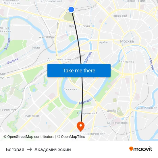 Беговая to Академический map