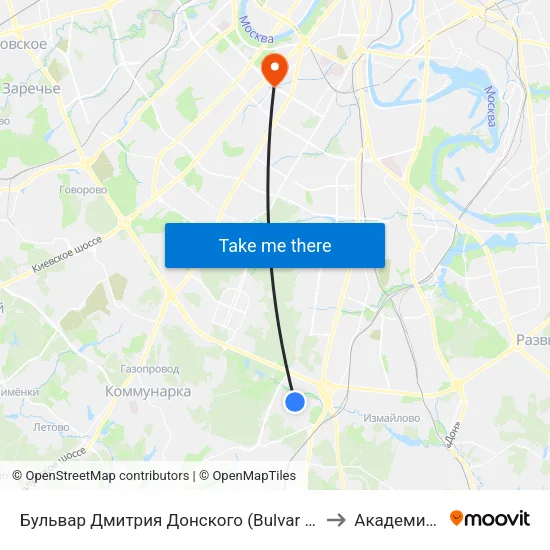 Бульвар Дмитрия Донского (Bulvar Dmitriya Donskogo) to Академический map