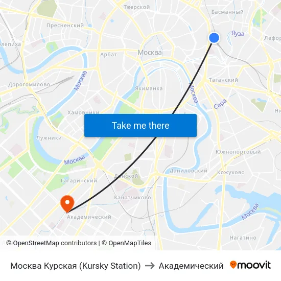 Москва Курская (Kursky Station) to Академический map