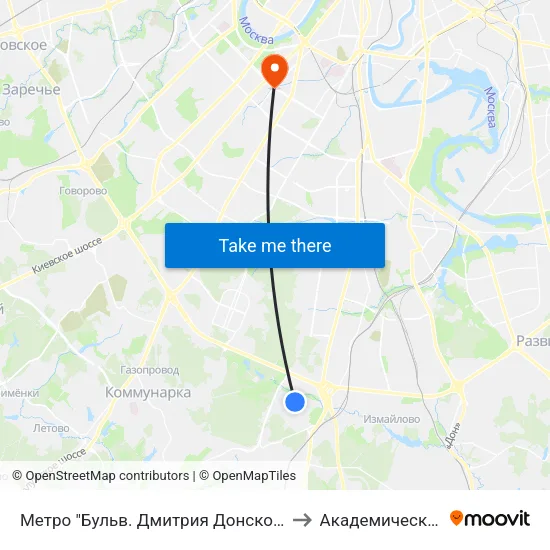 Метро "Бульв. Дмитрия Донского" to Академический map
