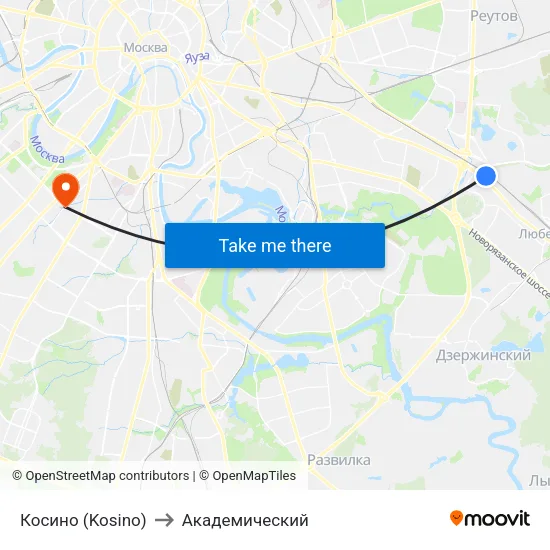 Косино (Kosino) to Академический map