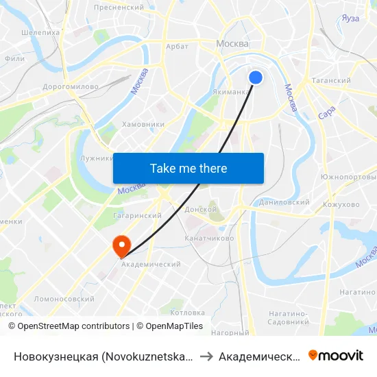 Новокузнецкая (Novokuznetskaya) to Академический map