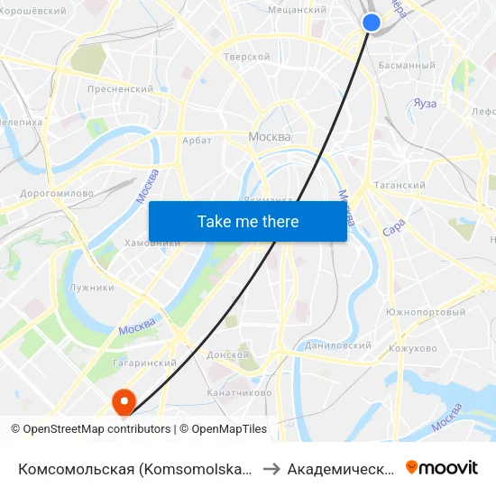Комсомольская (Komsomolskaya) to Академический map