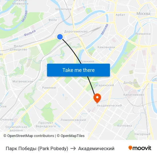 Парк Победы (Park Pobedy) to Академический map