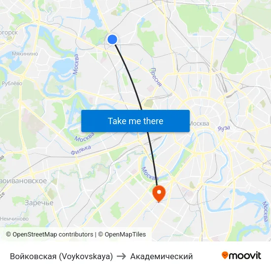 Войковская (Voykovskaya) to Академический map