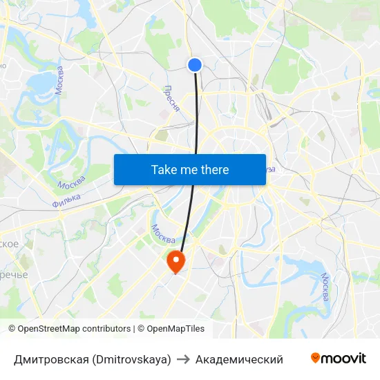 Дмитровская (Dmitrovskaya) to Академический map