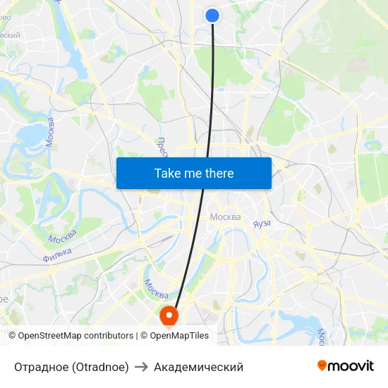 Отрадное (Otradnoe) to Академический map