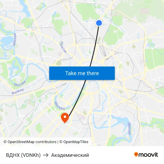 ВДНХ (VDNKh) to Академический map