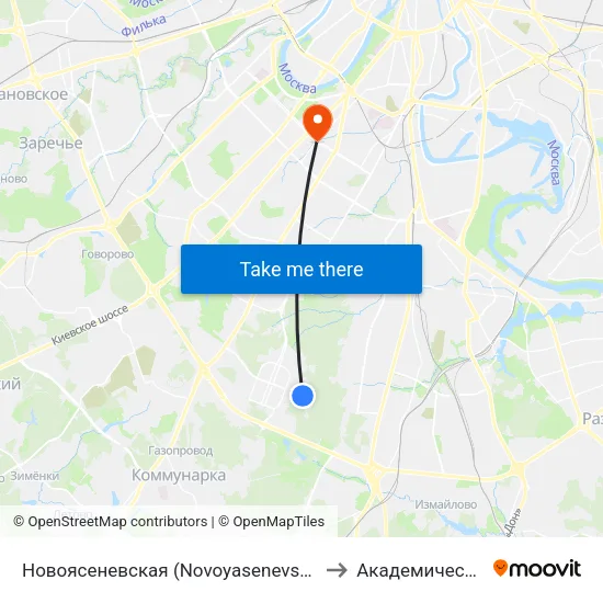 Новоясеневская (Novoyasenevskaya) to Академический map